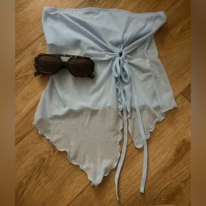 Light Blue Sheer Tie-Front Top with Sunglasses bundle